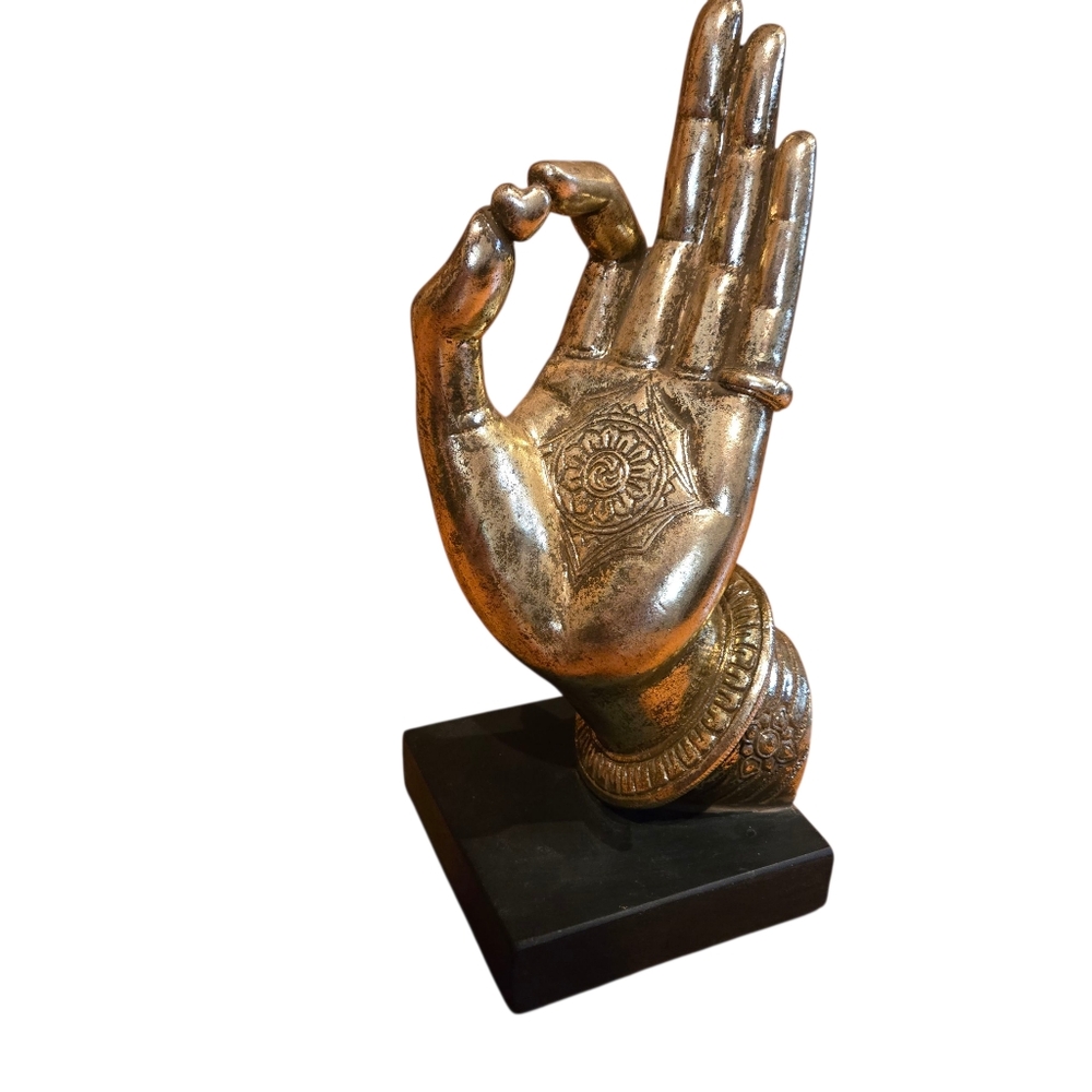Buddha Mudra Hand Gesture Figure Statue Table Decor Ceramic Gold Brass Finish